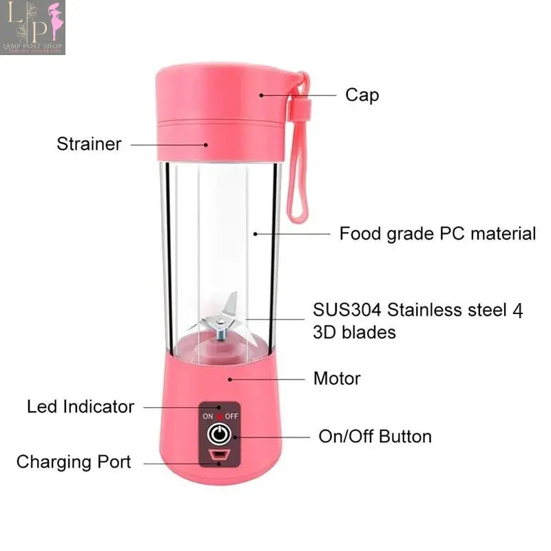 Purple Lamp Post portable USB blender with four blades, compact design for on-the-go blending.