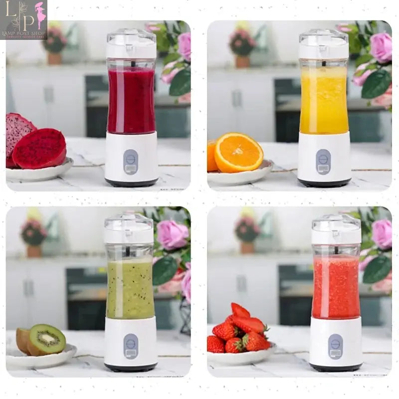 White Lamp Post portable blender with compact design and blending jar, ideal for on-the-go smoothies and beverages.