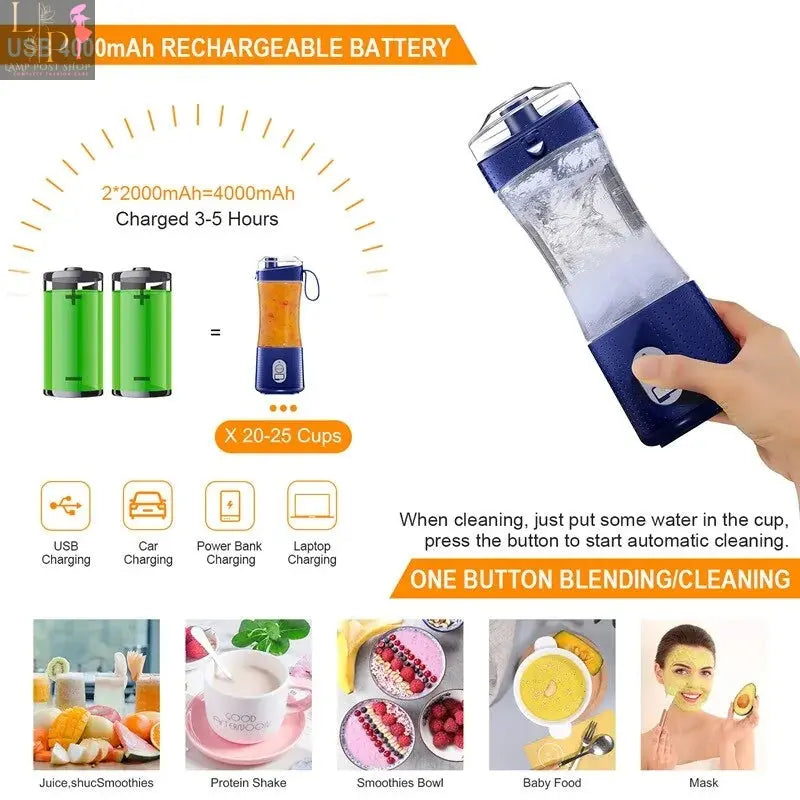 White Lamp Post portable blender with sleek design and blending jar, perfect for smoothies and on-the-go use.