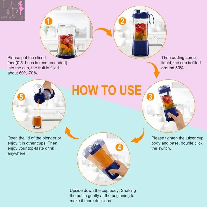 White Lamp Post portable blender with a compact design and blending jar, ideal for on-the-go smoothies and drinks.