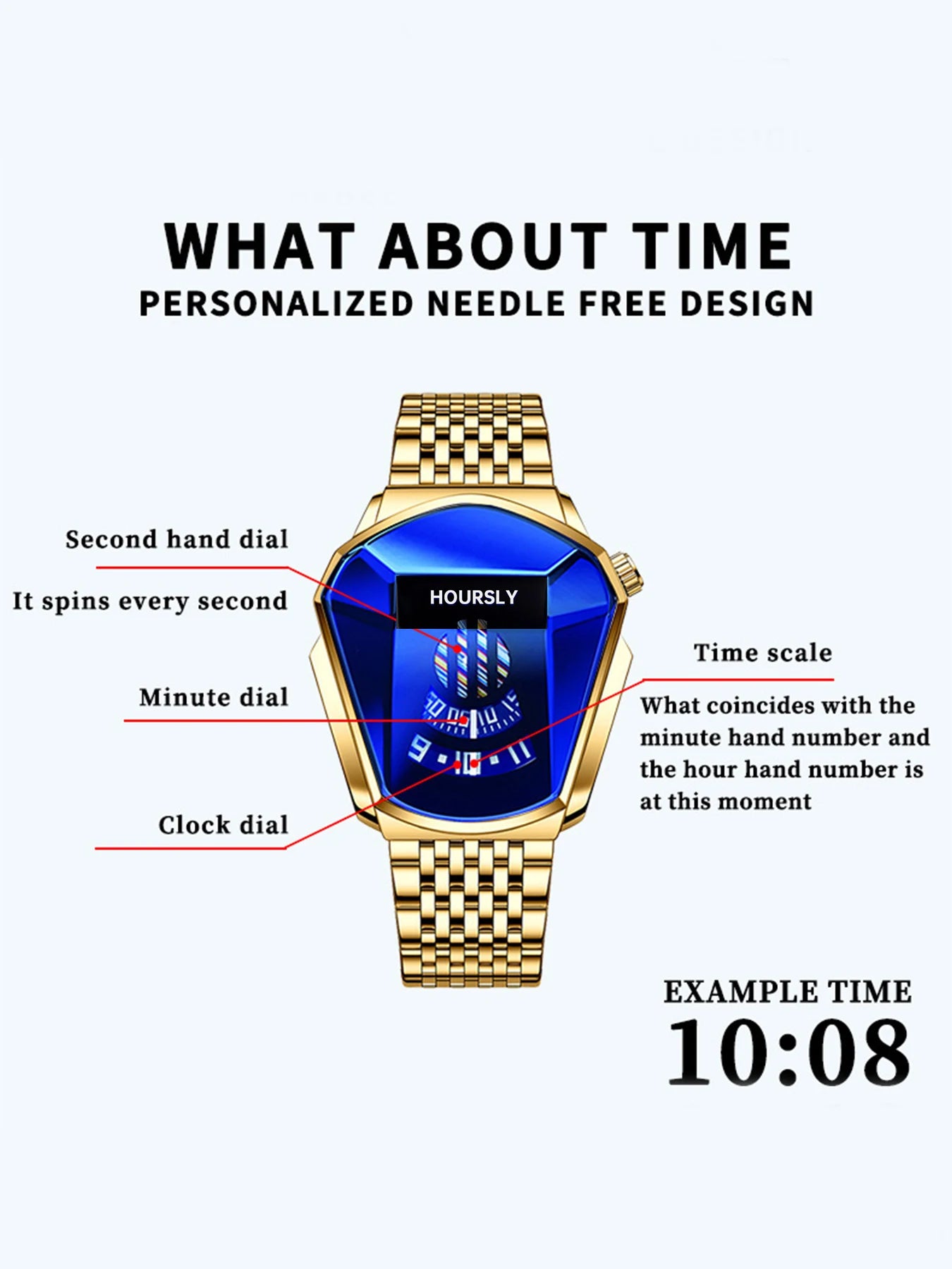 Men's waterproof quartz motorcycle personality watch by Lamp Post with a blue dial, modern design, and durable strap.