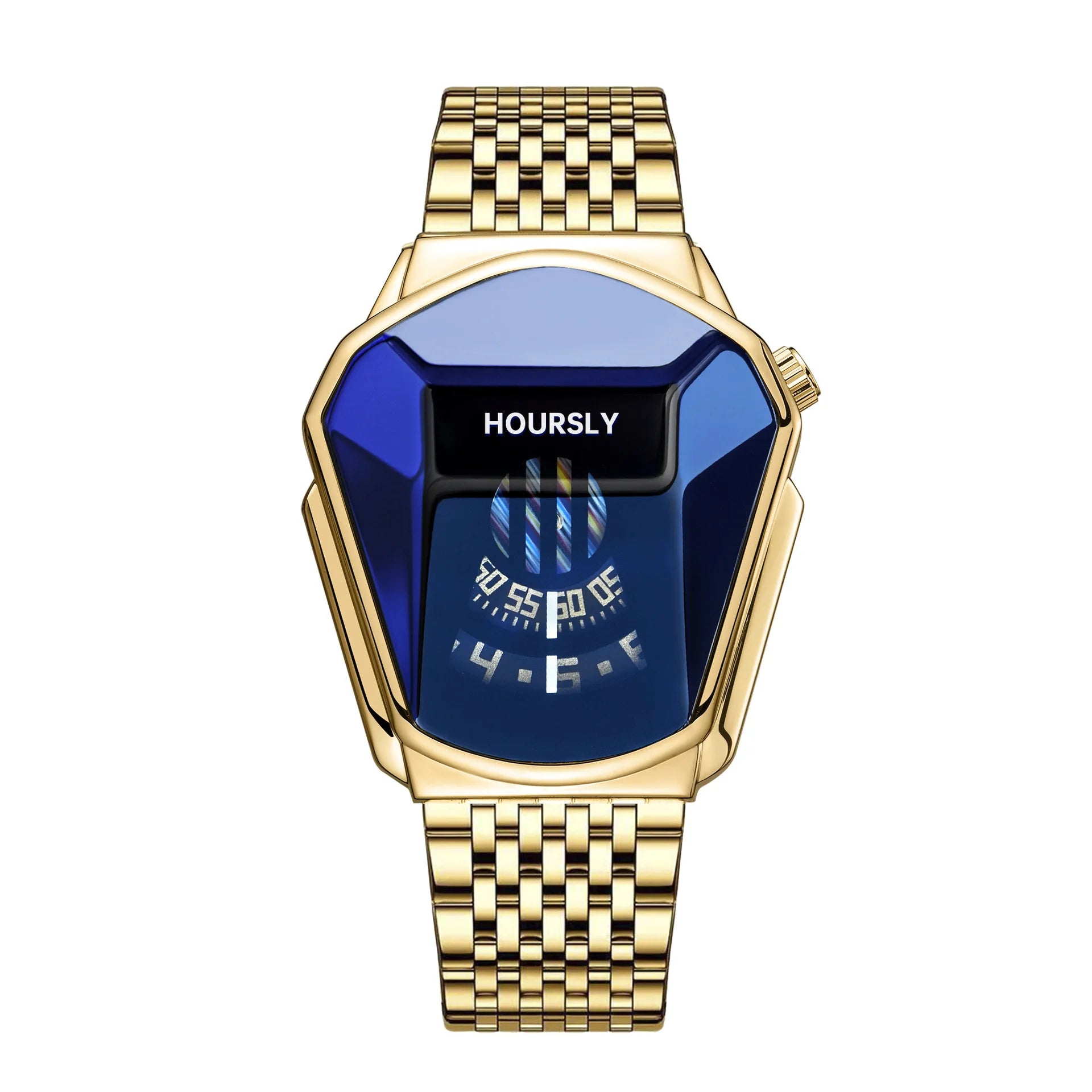 Men's waterproof quartz motorcycle personality watch by Lamp Post featuring a blue dial and modern design.
