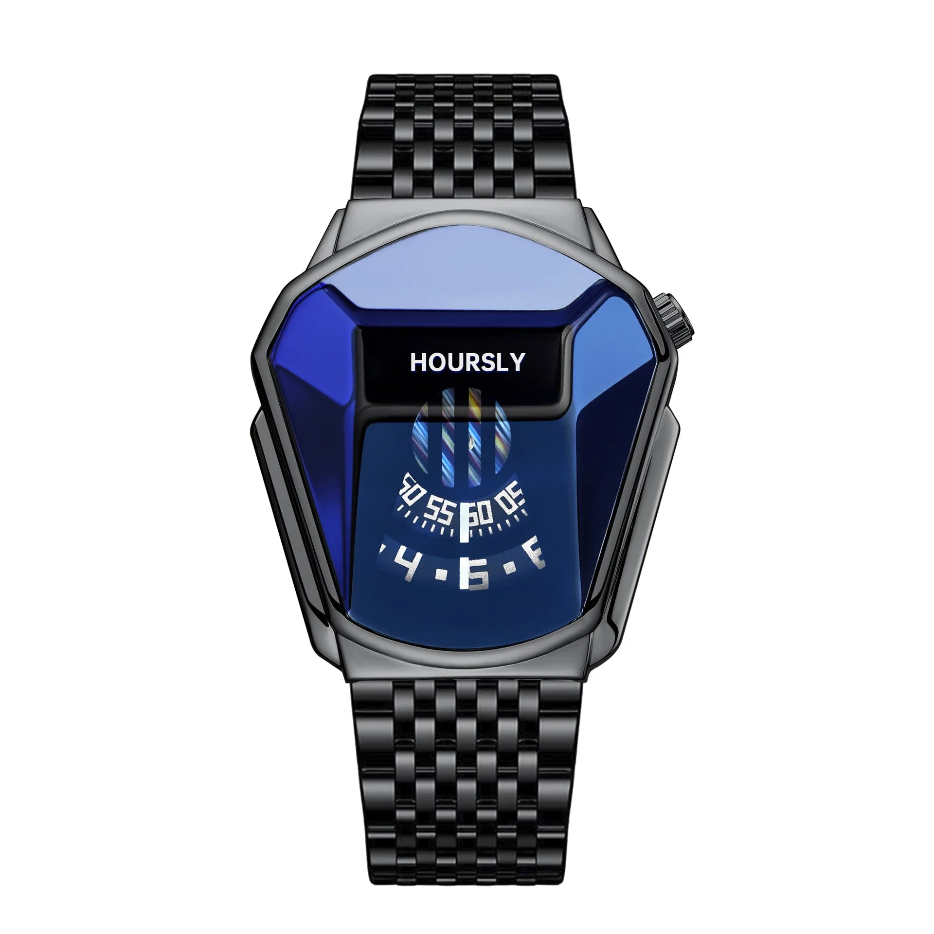 Men's Lamp Post waterproof quartz motorcycle personality watch with a blue dial and sporty design.