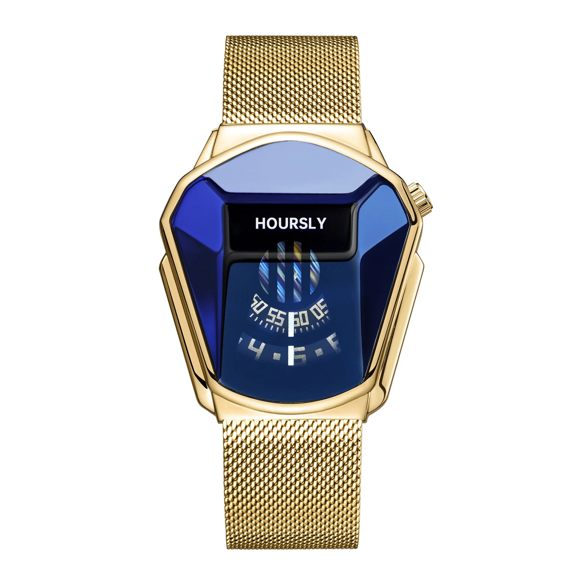 Men's blue motorcycle-inspired waterproof quartz watch by Lamp Post featuring a sporty, modern design.