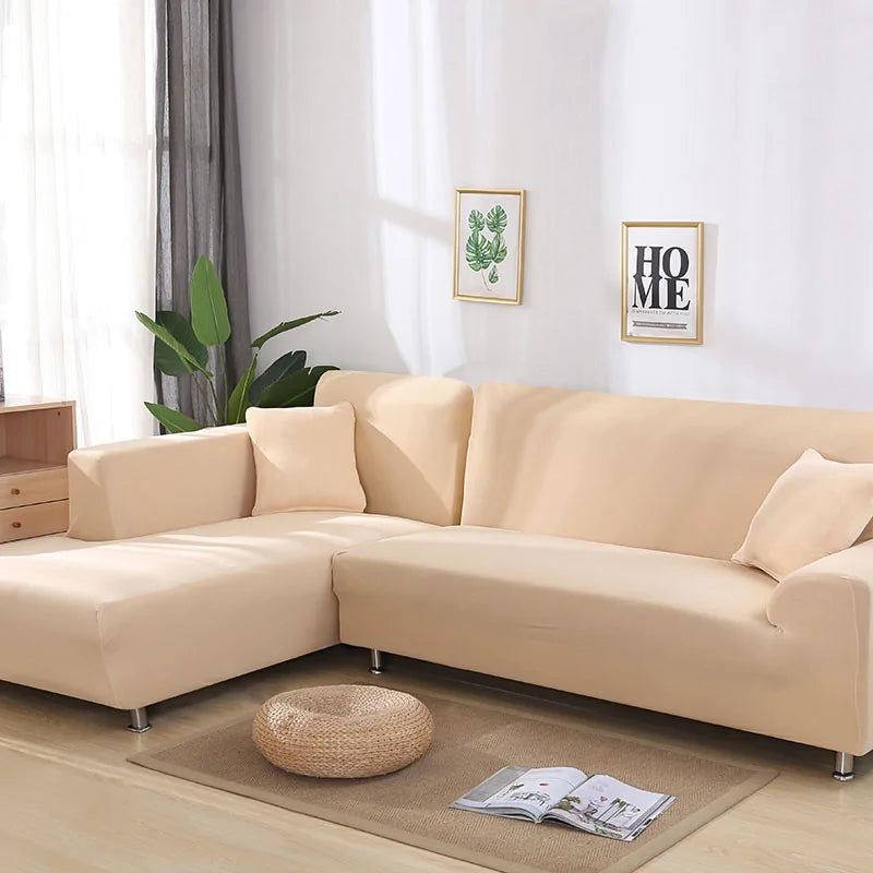 Camel-colored Tight Wrap Elastic Sofa Cover by Lamp Post on a one-seat sofa, fits 90-140cm, snug and protective for furniture.
