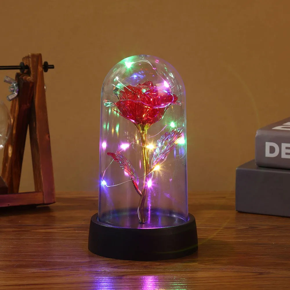 Red fairy lights in a glass dome by Lamp Post, ideal for Valentine's Day, weddings, or party decorations.