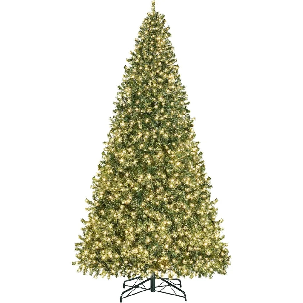 Lamp Post 12ft Christmas Tree with 1500 lights, green holiday decoration with full branches, perfect for festive home decor.