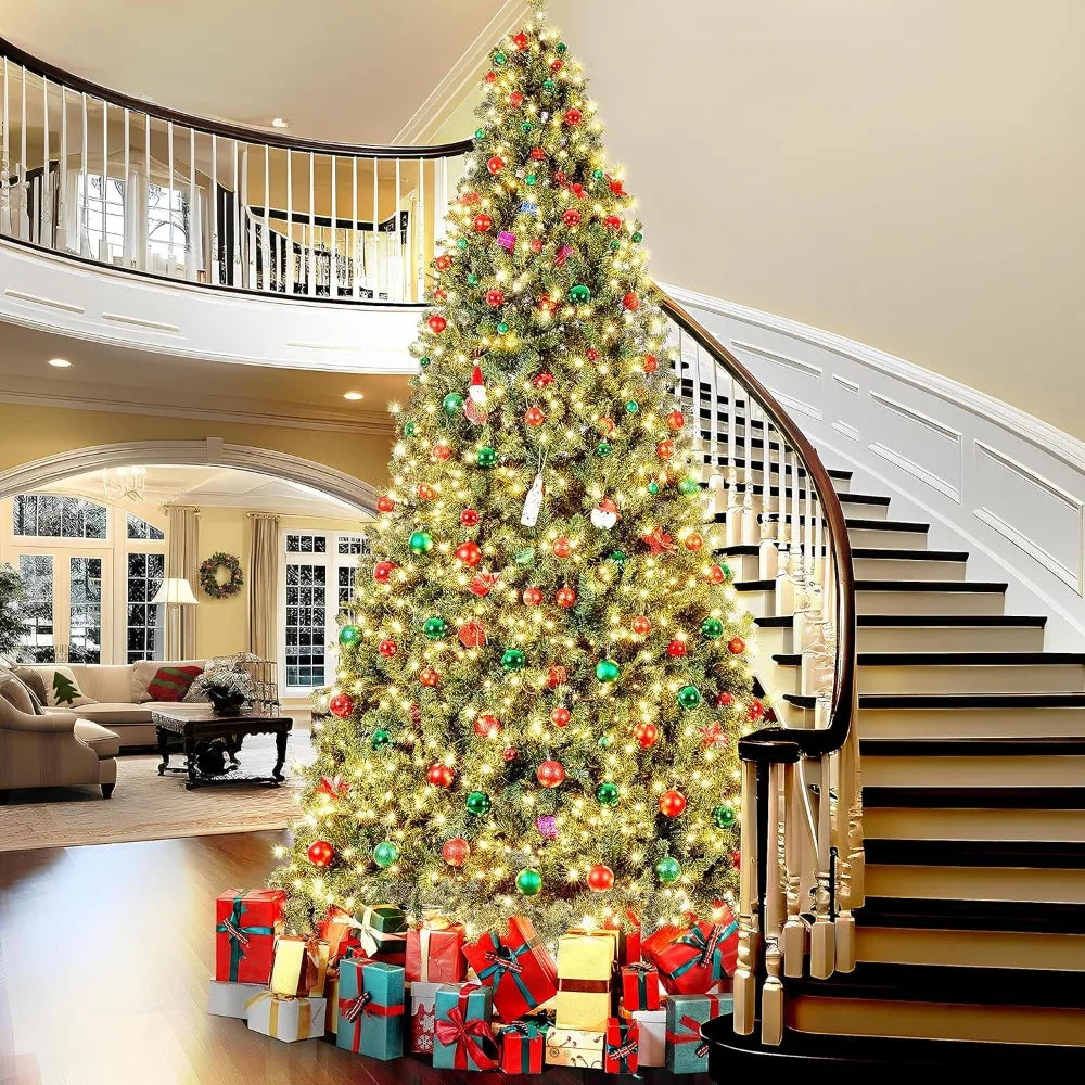 Lamp Post 12FT Christmas Tree decoration with 1500 lights, lush green festive tree for holiday decoration.