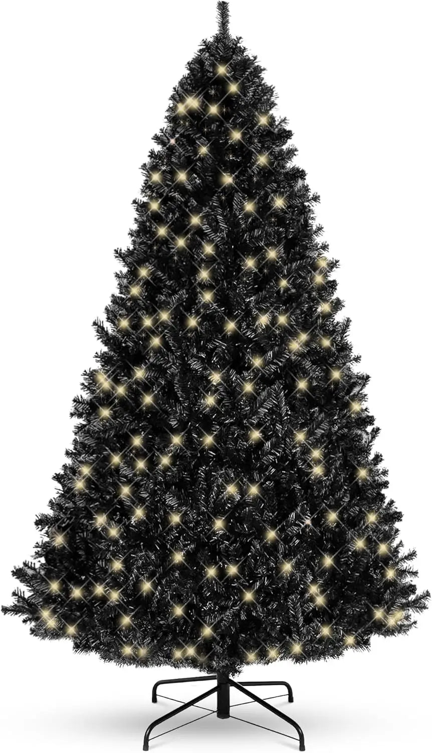 6ft pre-lit black Christmas tree with 947 branch tips, artificial holiday decoration for home, office, or party by Lamp Post.