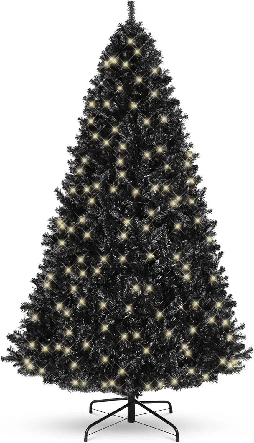 Black 6ft pre-lit Christmas tree by Lamp Post with 947 branch tips, artificial holiday decoration for home, office, or parties.