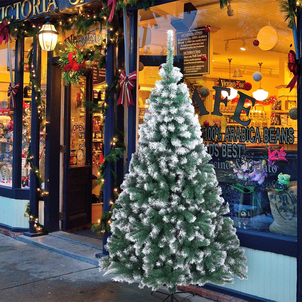 White PVC 7ft Christmas tree decoration by Lamp Post, showcasing a realistic spray design for holiday decor.