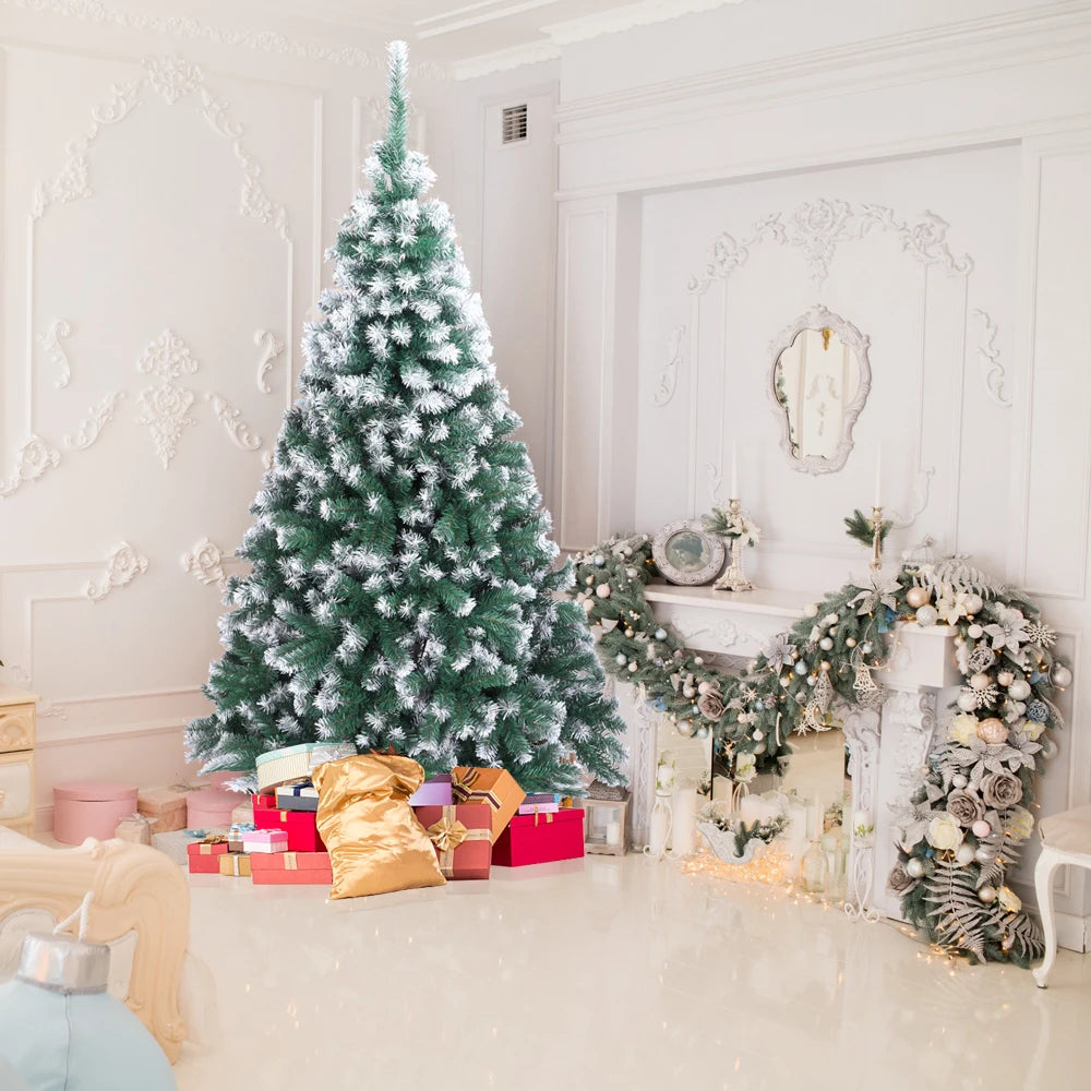 White PVC 7ft Christmas Tree spray decoration by Lamp Post, showcasing a full, realistic-looking festive tree with white accents.
