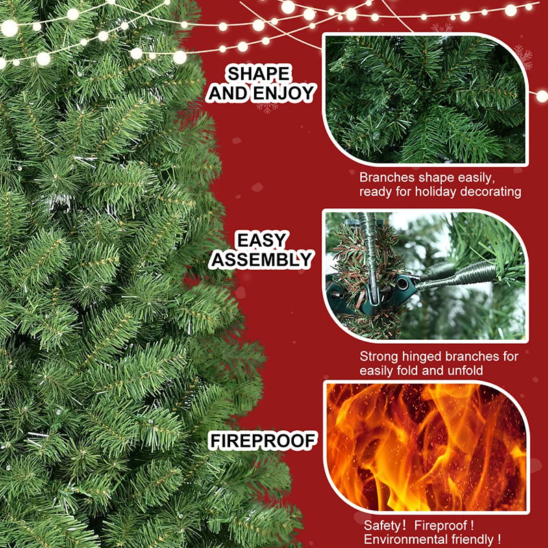 Green 6ft Steel Wire Memory Christmas Tree decoration by Lamp Post, with flexible branches for holiday party decor.