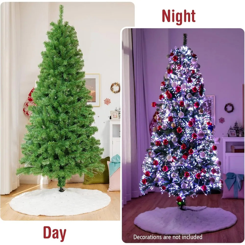 7FT artificial Christmas tree by Lamp Post with green branches, colorful lights, metal stand, and 820 tips for festive decor.