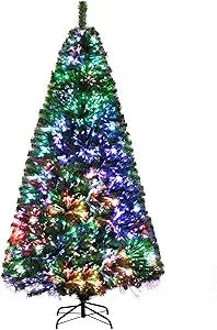 7ft artificial Christmas tree by Lamp Post with green spruce branches, colorful lights, metal stand, and 820 tips for festive decor.