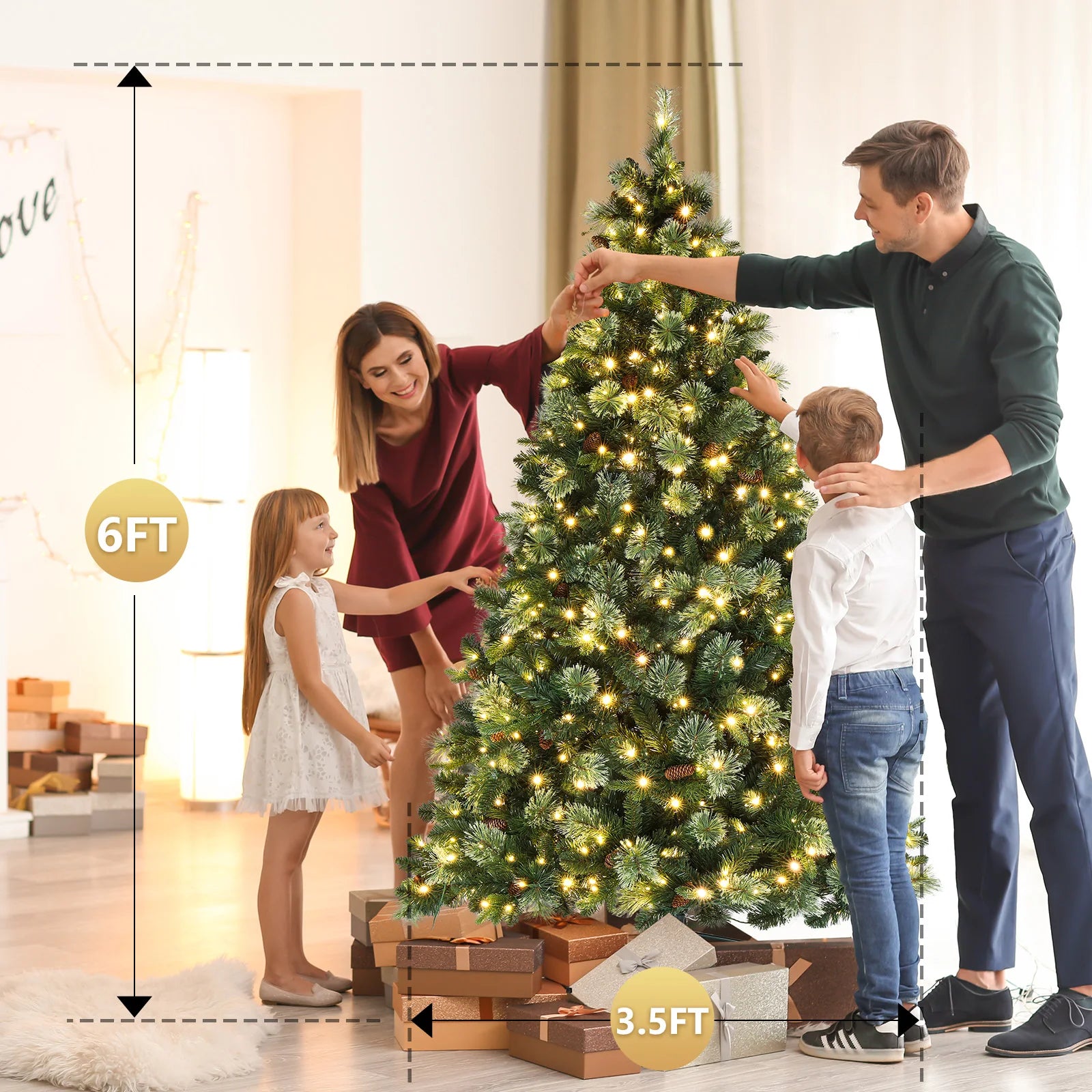 Green Lamp Post artificial Christmas tree with lights, 6 feet tall, holiday decoration for festive home or outdoor decor.