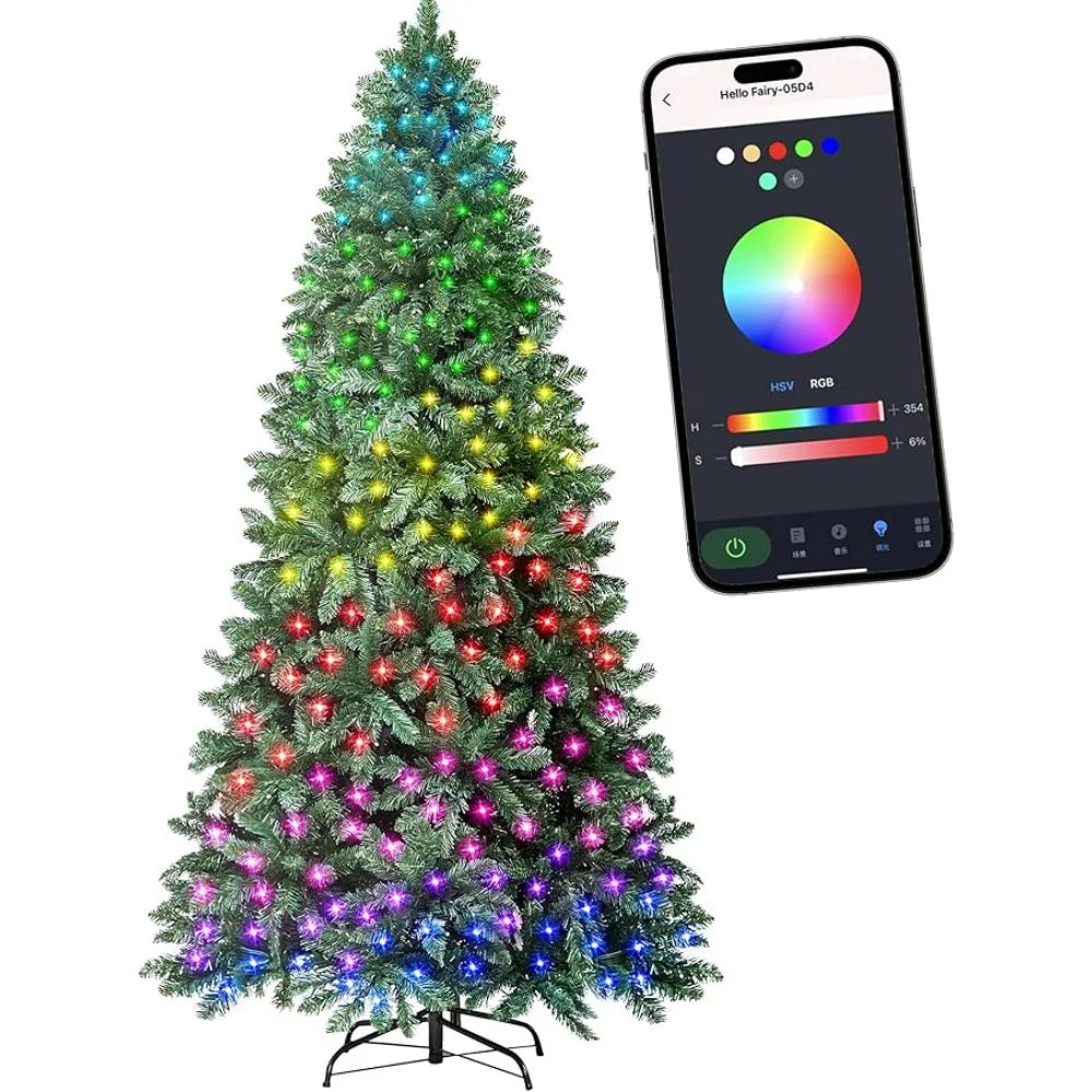 Lamp Post 7.5 ft pre-lit Christmas tree with multi-color lights and app control, decorated in green for festive holiday decor.