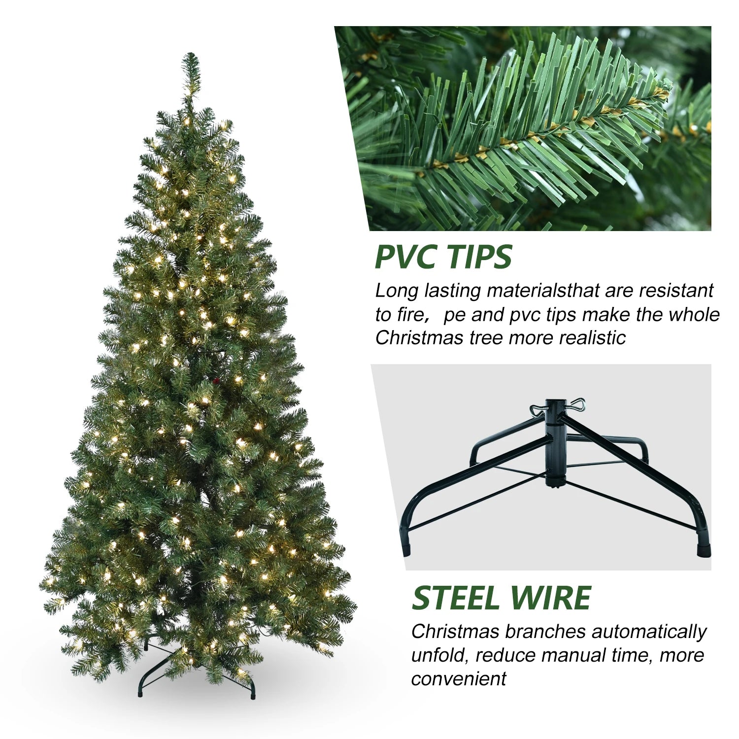 Artificial Christmas Tree by Lamp Post with sturdy stand, available in 4 to 9 feet, perfect for holiday decorating.