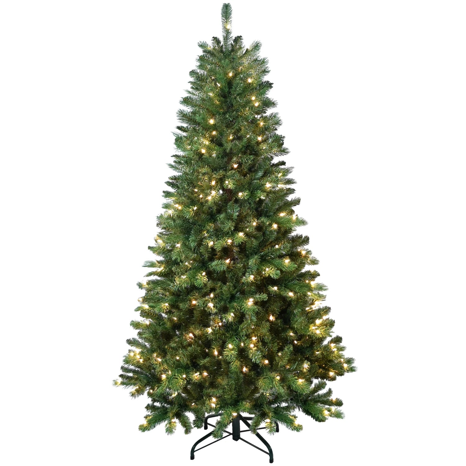Artificial Christmas Tree by Lamp Post with sturdy stand, available in 4 to 9 ft, perfect for holiday decorations.
