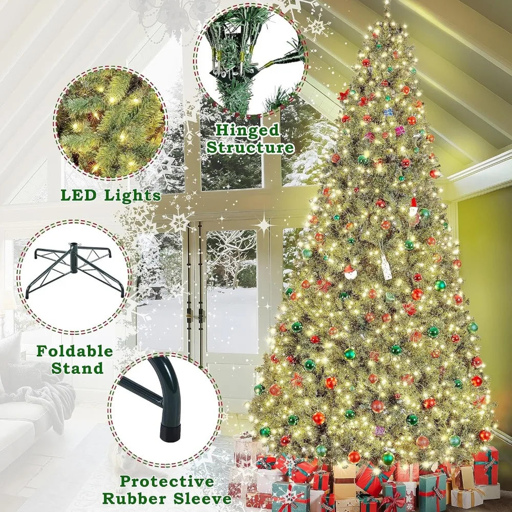 Lamp Post 12ft pre-lit artificial spruce Christmas tree with 1500 warm lights, ideal for holiday home and party decoration.