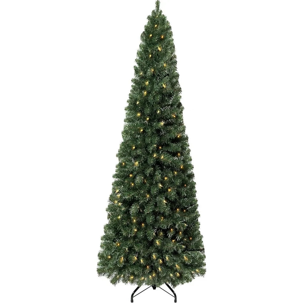 Lamp Post 4.5 ft artificial Christmas tree with 1102 tips, 350 warm lights, metal stand, realistic skinny pencil design.