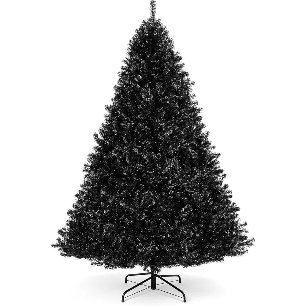 Black artificial Christmas tree with 947 PVC branch tips, metal hinges, foldable base, 4.5 feet, holiday decoration by Lamp Post.