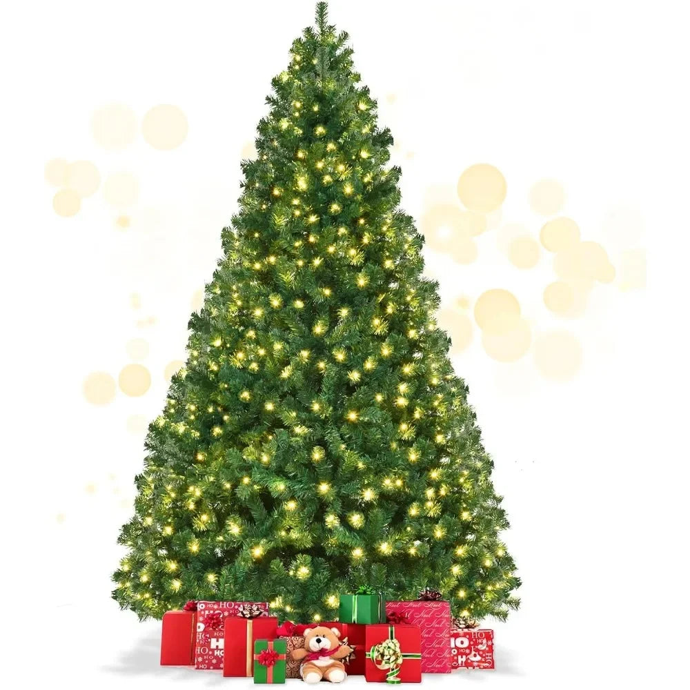 Lamp Post 7ft prelit Christmas tree with 1096 PVC branches, 300 warm white LED lights, metal hinge, indoor holiday decoration.