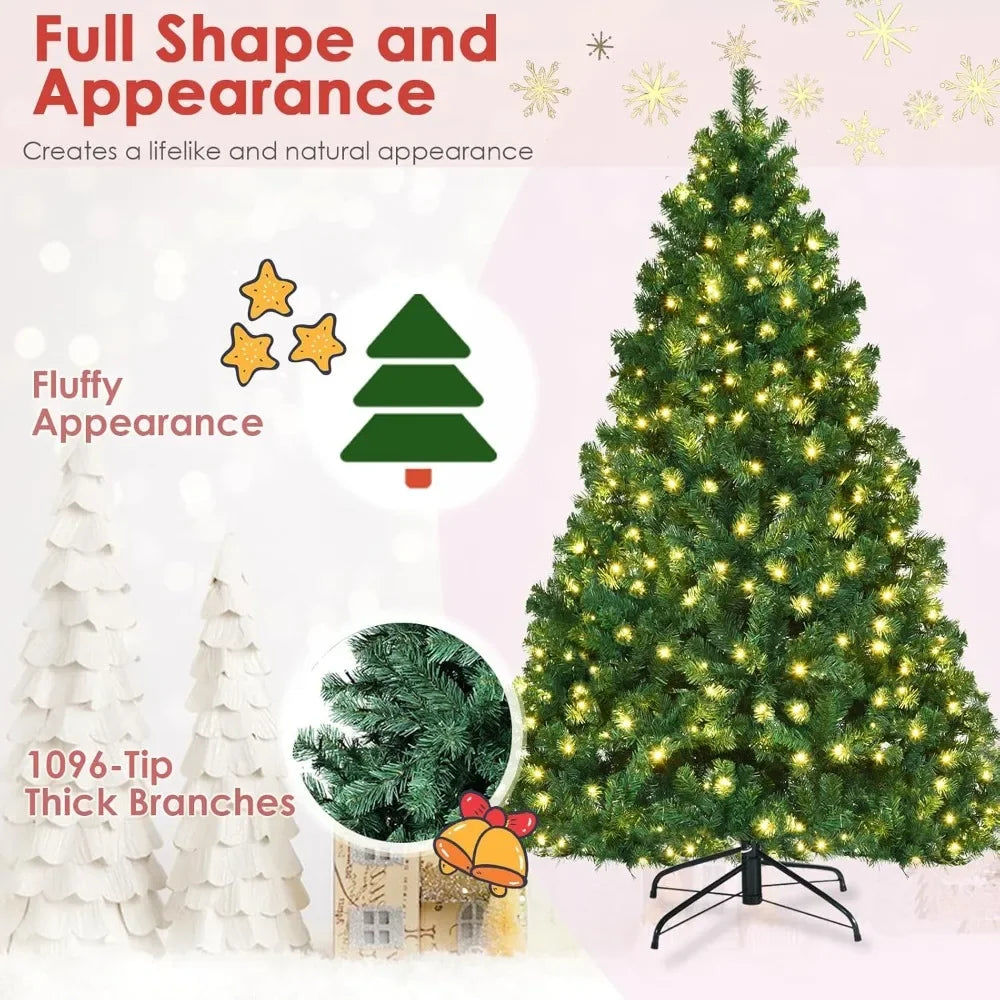 Lamp Post 7ft prelit Christmas tree with 1096 PVC branches, 300 warm white LED lights, metal hinge for easy setup, indoor holiday decor