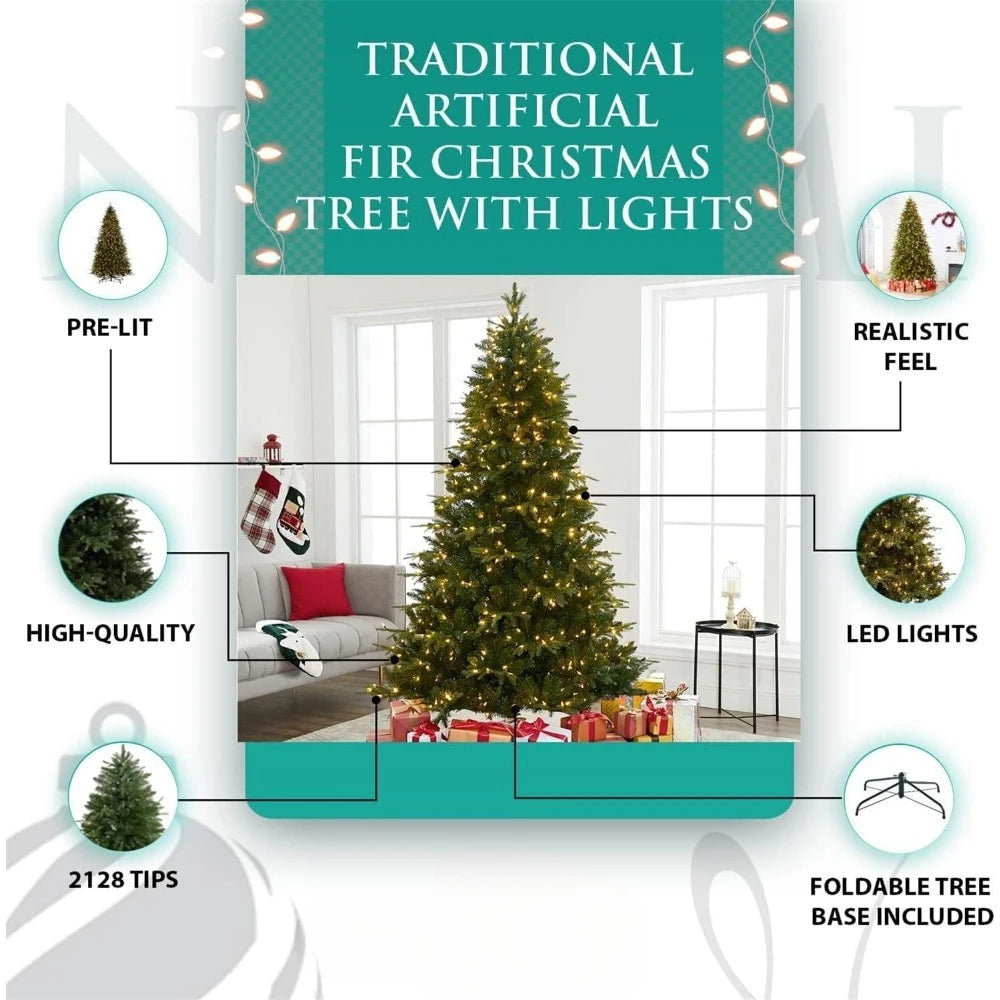 Lamp Post 9-foot slim Christmas tree with 900 warm lights and metal stand, perfect for holiday home decoration