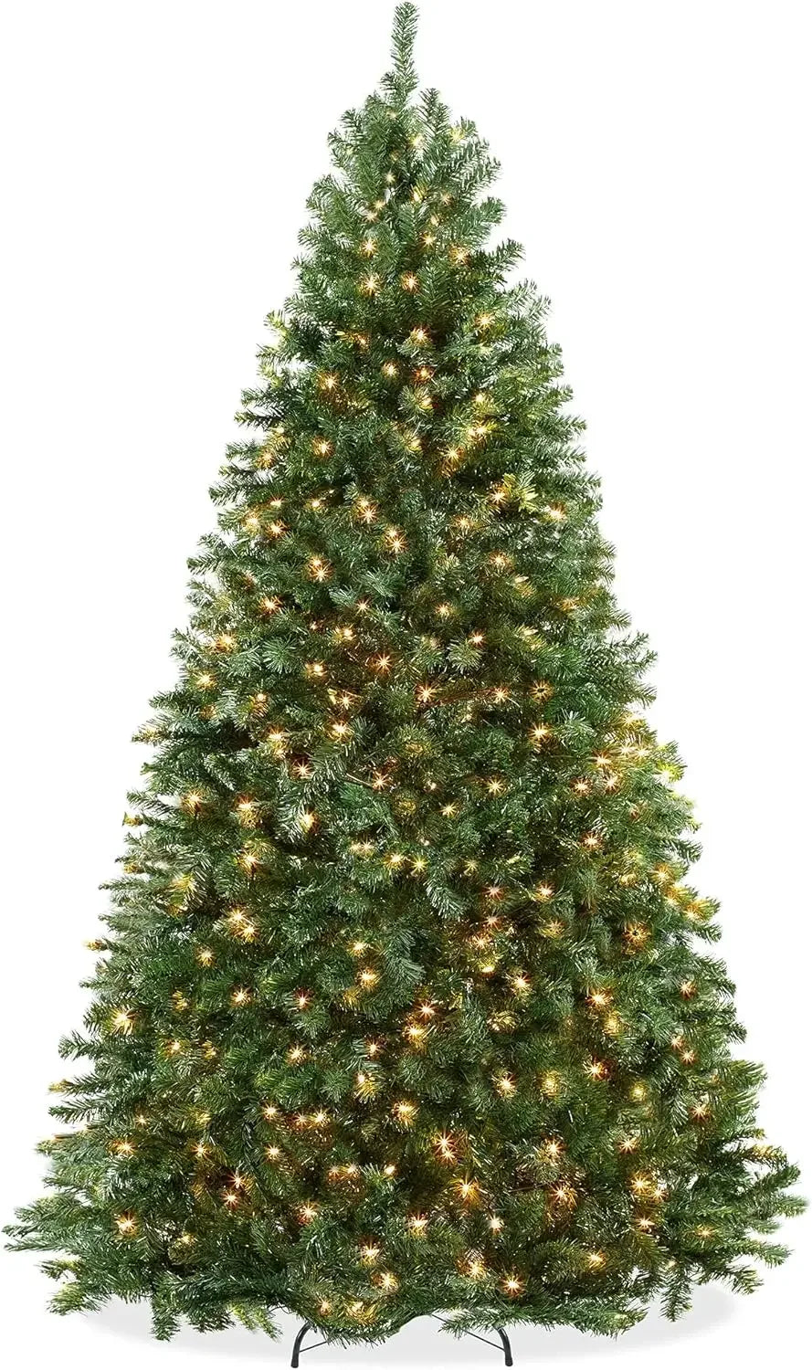 9FT Lamp Post realistic pre-lit green spruce Christmas tree with sturdy metal stand, ideal for holiday decoration and easy assembly.