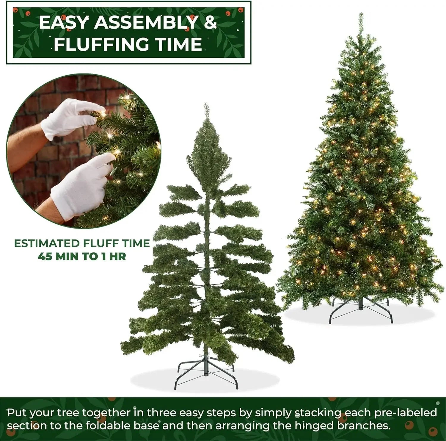 9ft realistica pre-lit green spruce Christmas tree by Lamp Post with sturdy metal stand, perfect for holiday decoration and easy to assemble.
