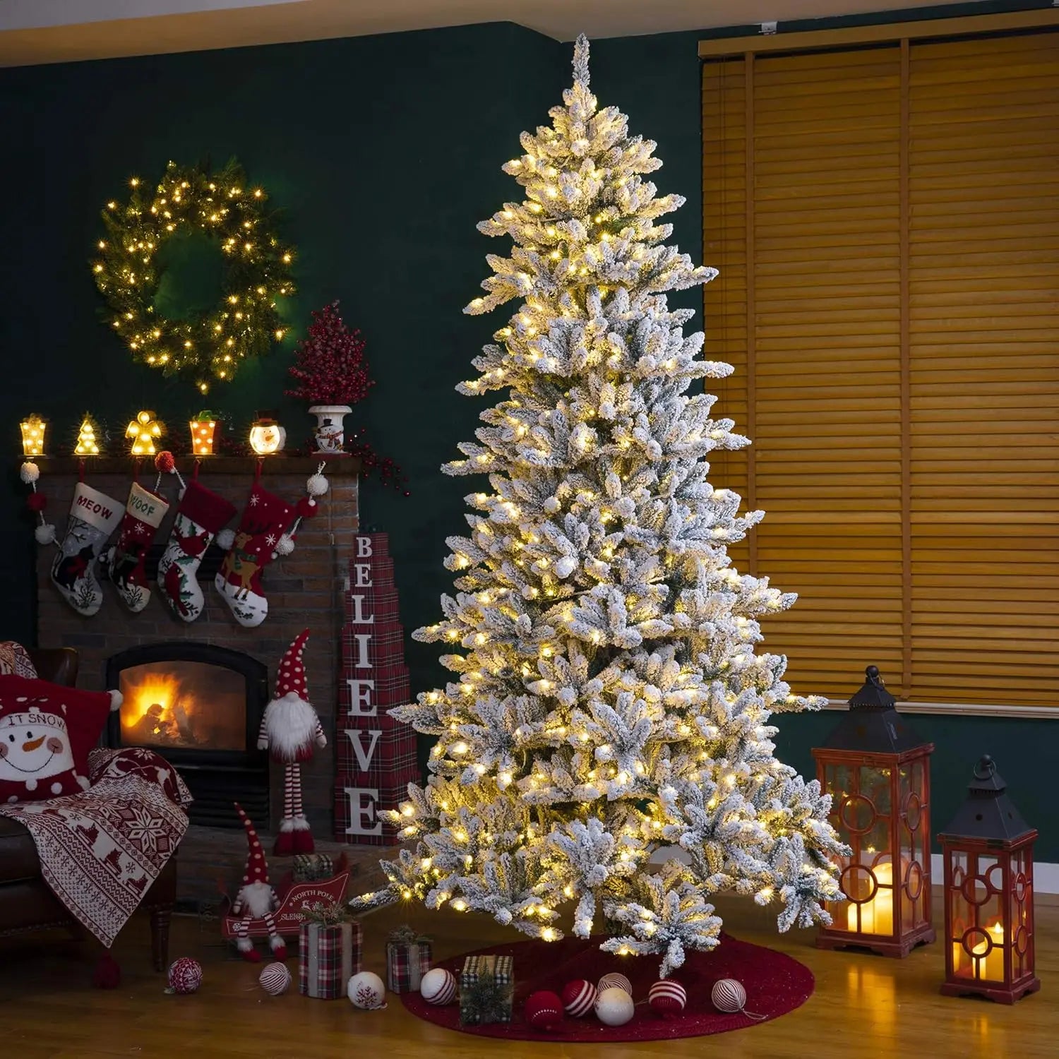 9 ft Lamp Post pre-lit Christmas tree decoration with lights, designed for festive holiday displays in the United States.