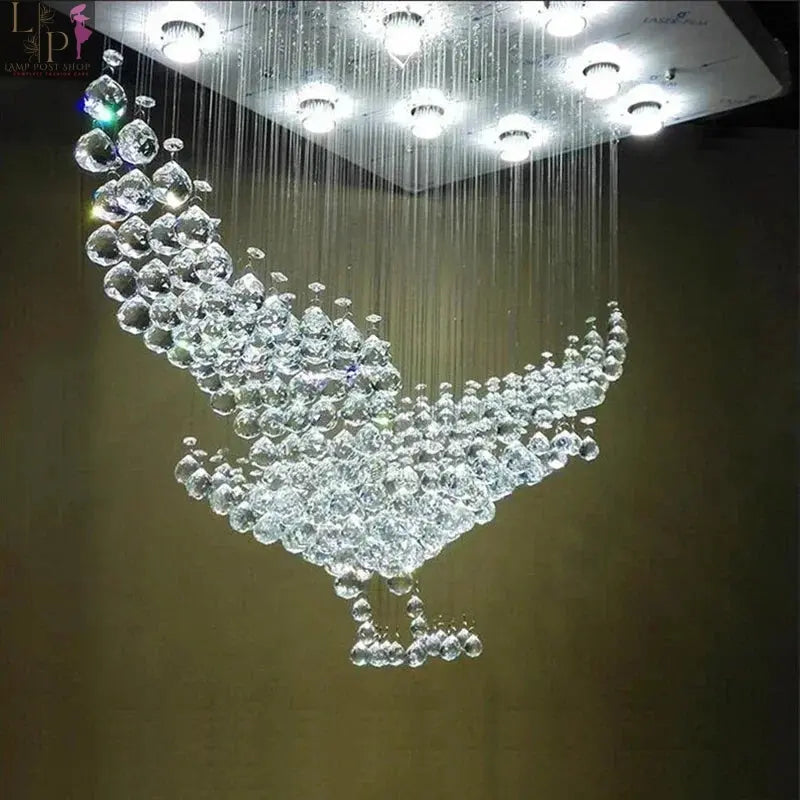 Luxury LED crystal chandelier with chrome finish, modern design, measuring 100x55x80cm, suitable for 110-220V lighting.