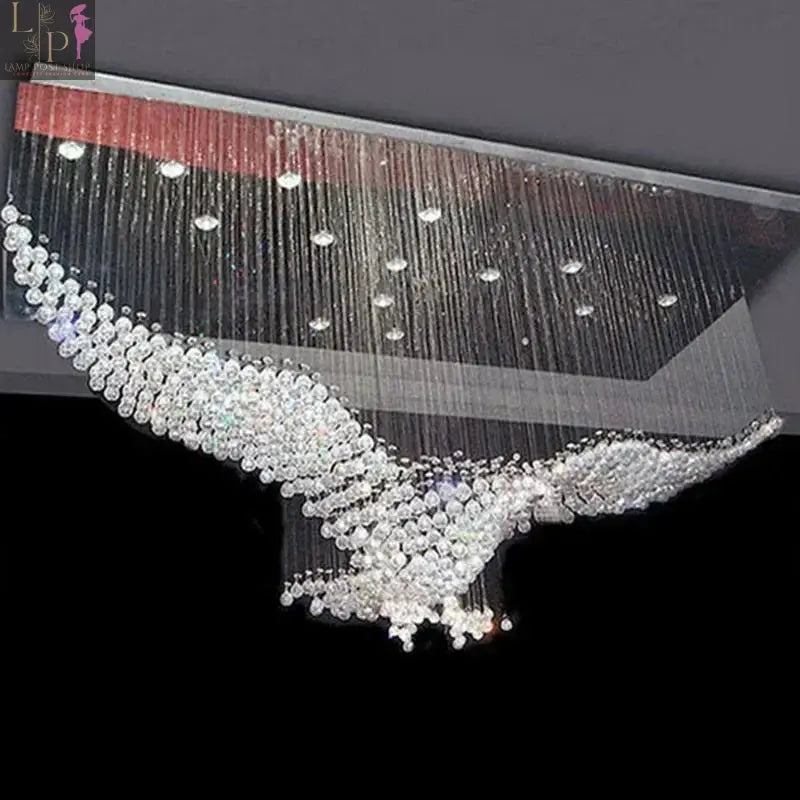 Luxury LED crystal chandelier by Lamp Post, chrome finish with modern design, measuring 100x55x80cm, cold white light.