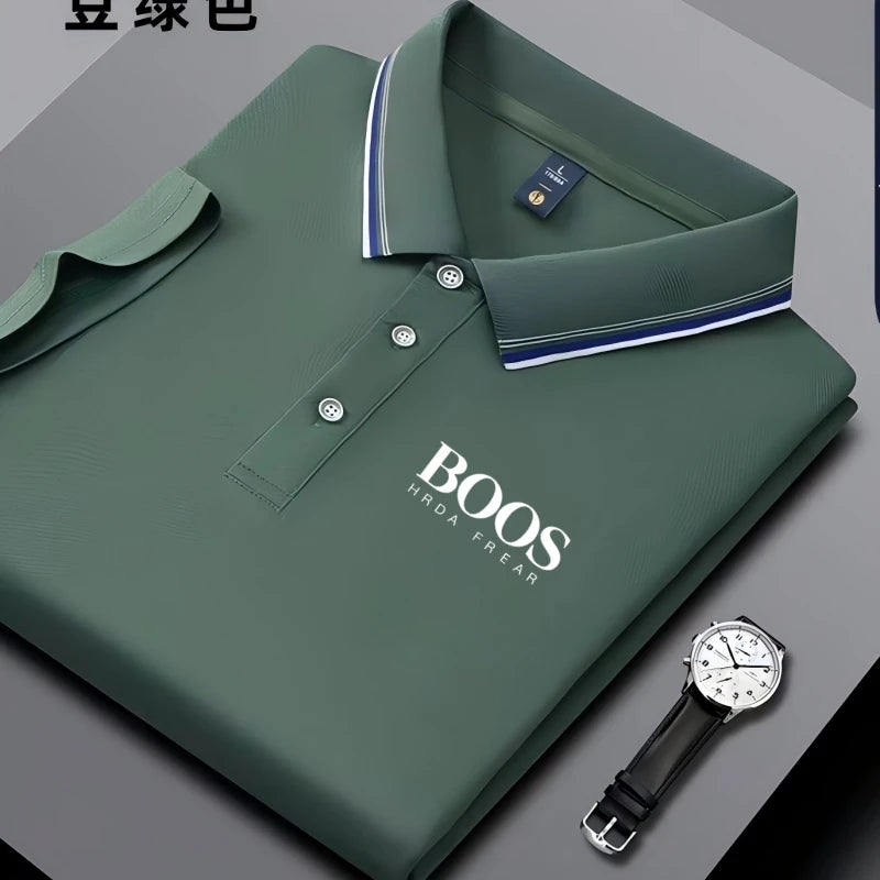 Men's short-sleeved polo shirt by Lamp Post, casual summer golf top with fashionable design, made from breathable cloth.