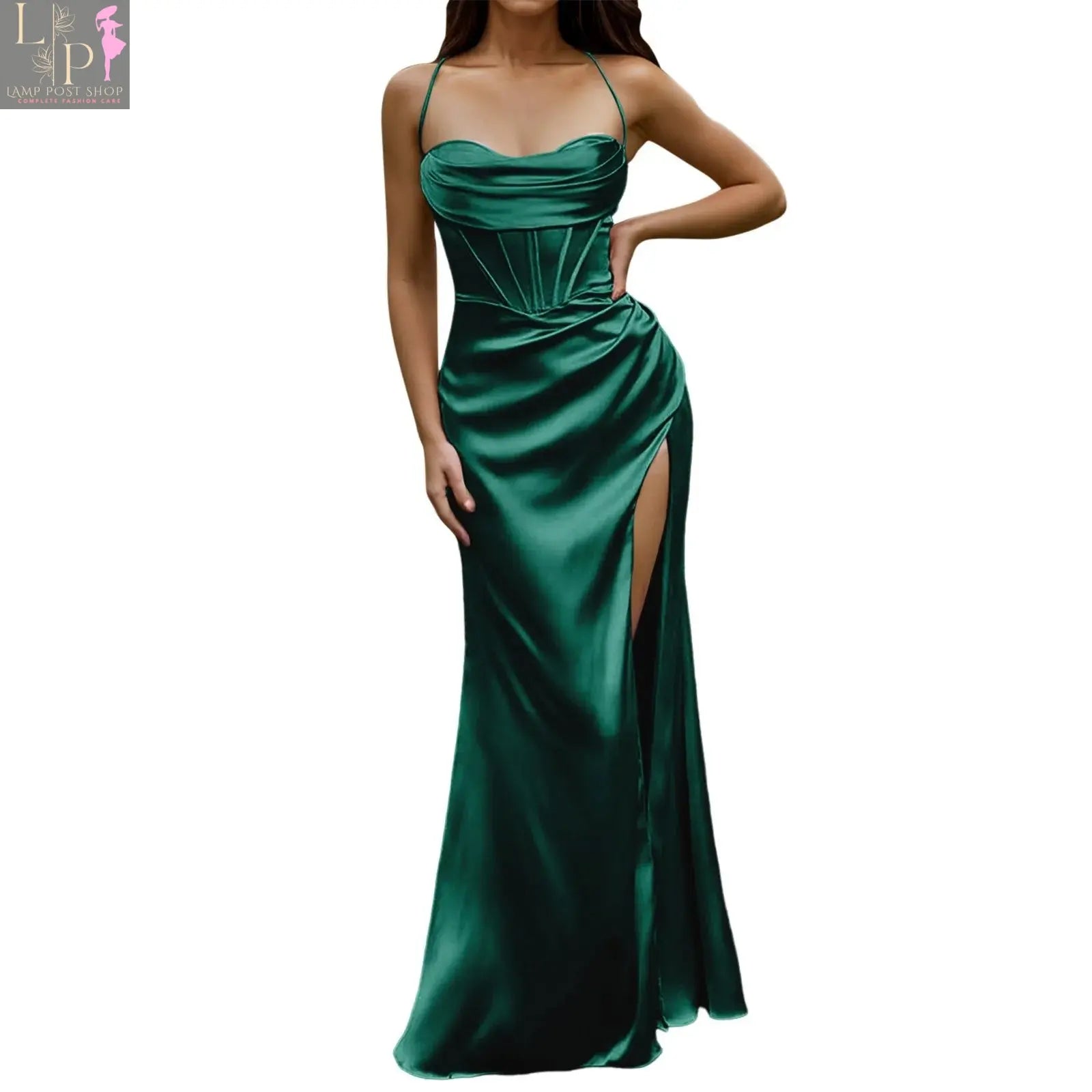 Beige women’s evening dress by Lamp Post featuring a fishbone design, push-up style, bodycon fit, and long elegant silhouette.