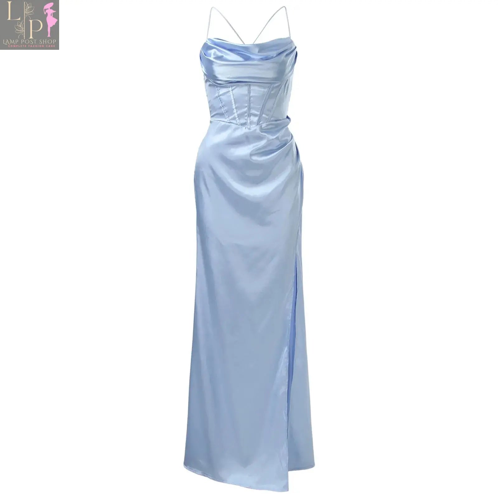 Beige women's evening dress by Lamp Post featuring a fishbone design, push-up style, bodycon fit, long elegant party gown.