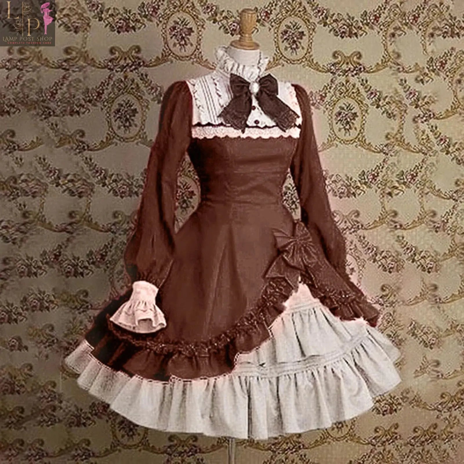 Blue Gothic Lolita dress for women by Lamp Post featuring lace details, ruffled skirt, and elegant design for cosplay or parties.