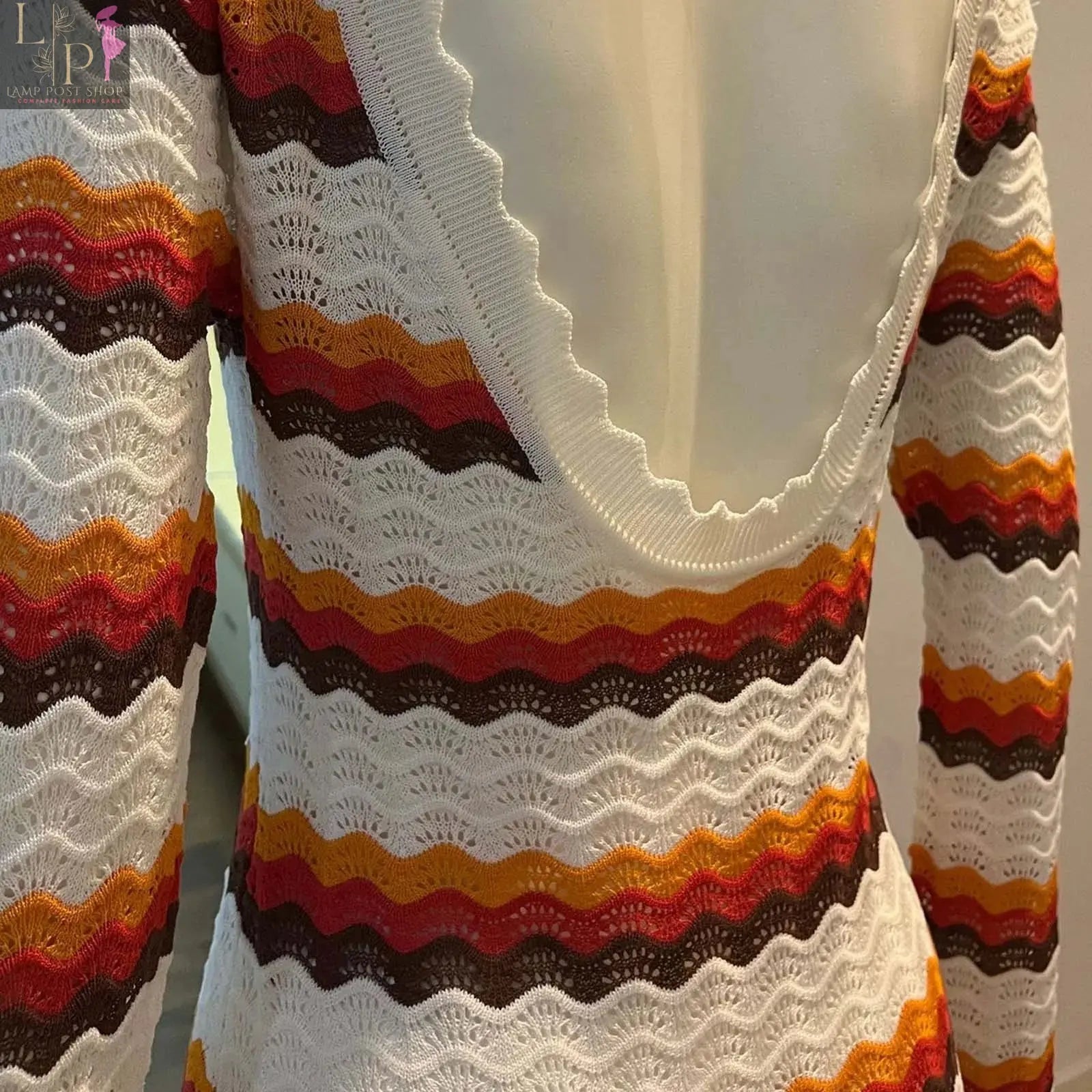 Women's striped contrast sweater dress by Lamp Post, suitable for beach vacations, autumn, and winter, featuring a long, stylish design.