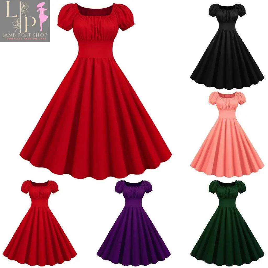 Women’s purple summer dress by Lamp Post featuring a V-neck, swing style, vintage design, midi length, perfect for elegant parties.