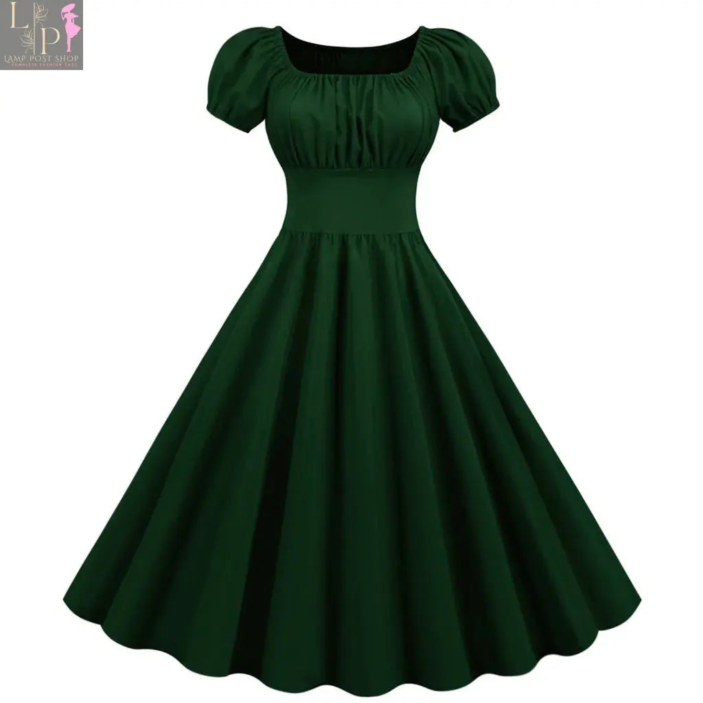 Women’s purple V-neck summer dress by Lamp Post featuring a big swing style, vintage design, midi length, perfect for parties and evenings.