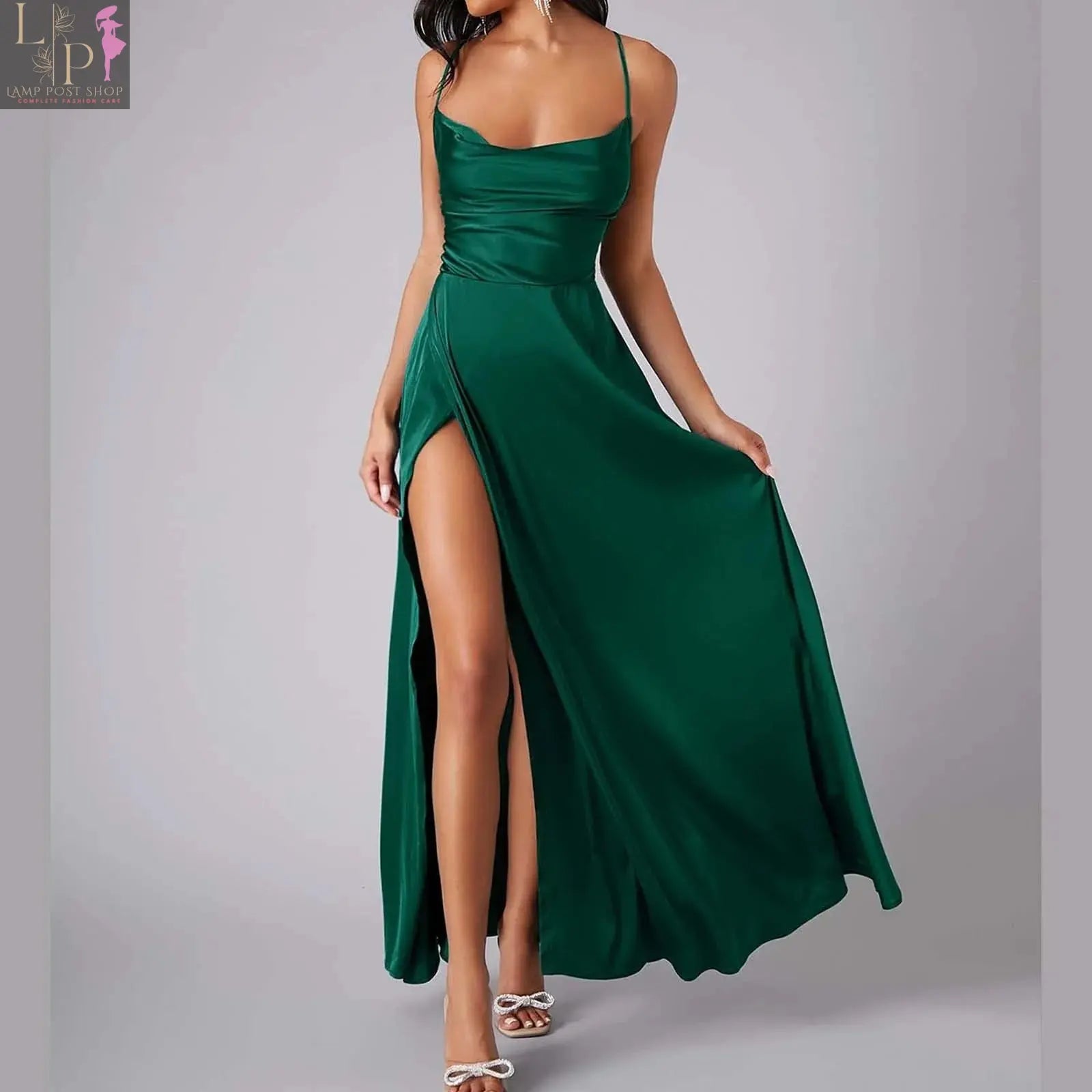 Women’s sleeveless summer dress by Lamp Post with pleated long design, backless lace-up style, perfect for warm weather.