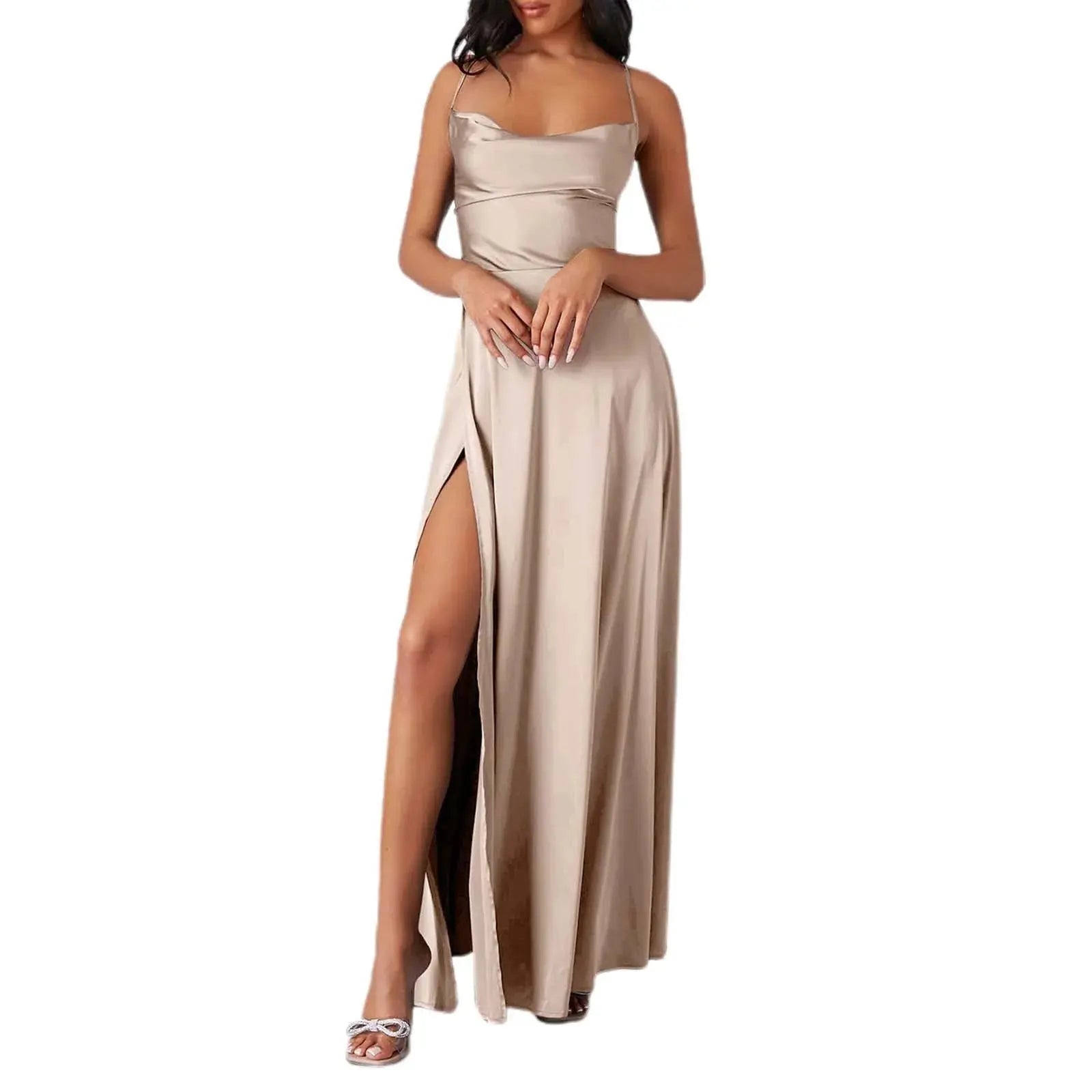 White women's summer sleeveless dress by Lamp Post with pleated design, backless style, lace-up detail, and long tank dress silhouette.