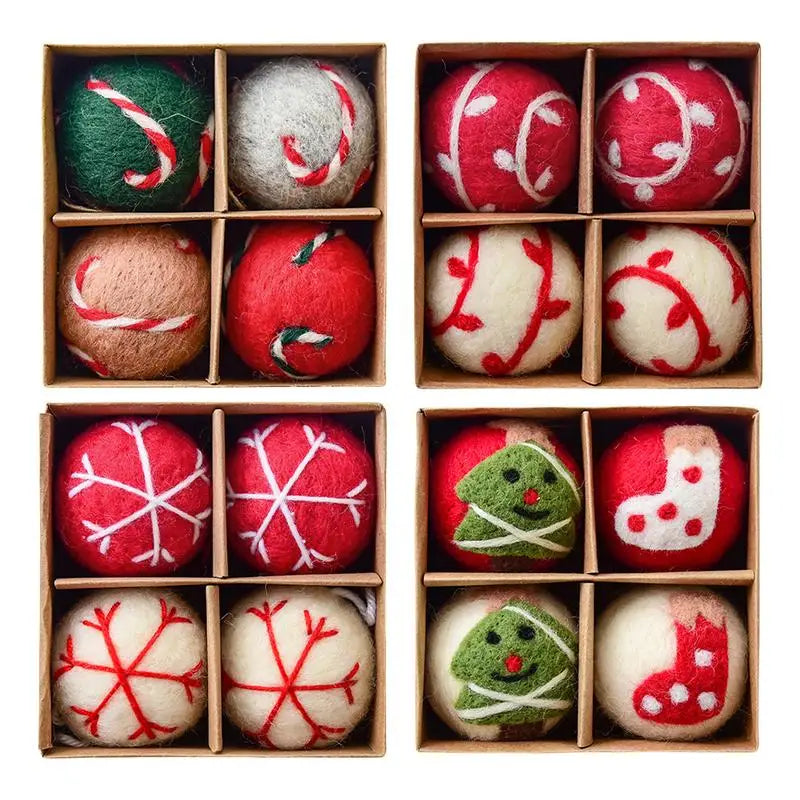 Four felt snowflake Christmas balls from Lamp Post, 4cm, festive holiday decorations for trees and home decor.