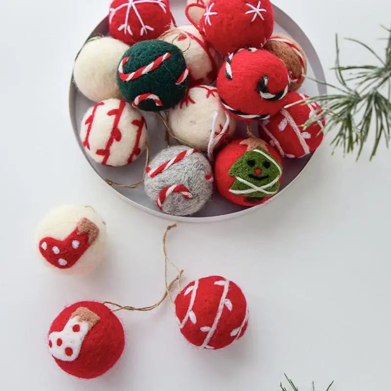 Four felt snowflake Christmas balls in red and white, holiday ornaments for Christmas tree decorations by Lamp Post.
