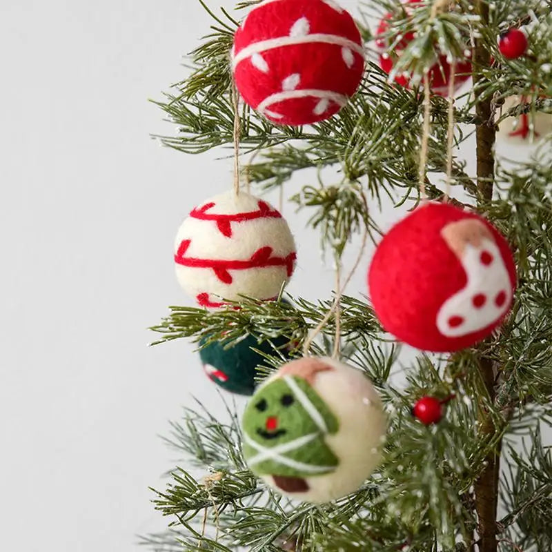 Four felt snowflake Christmas balls by Lamp Post, 4cm, festive holiday decorations, perfect for Xmas tree ornaments and home decor.