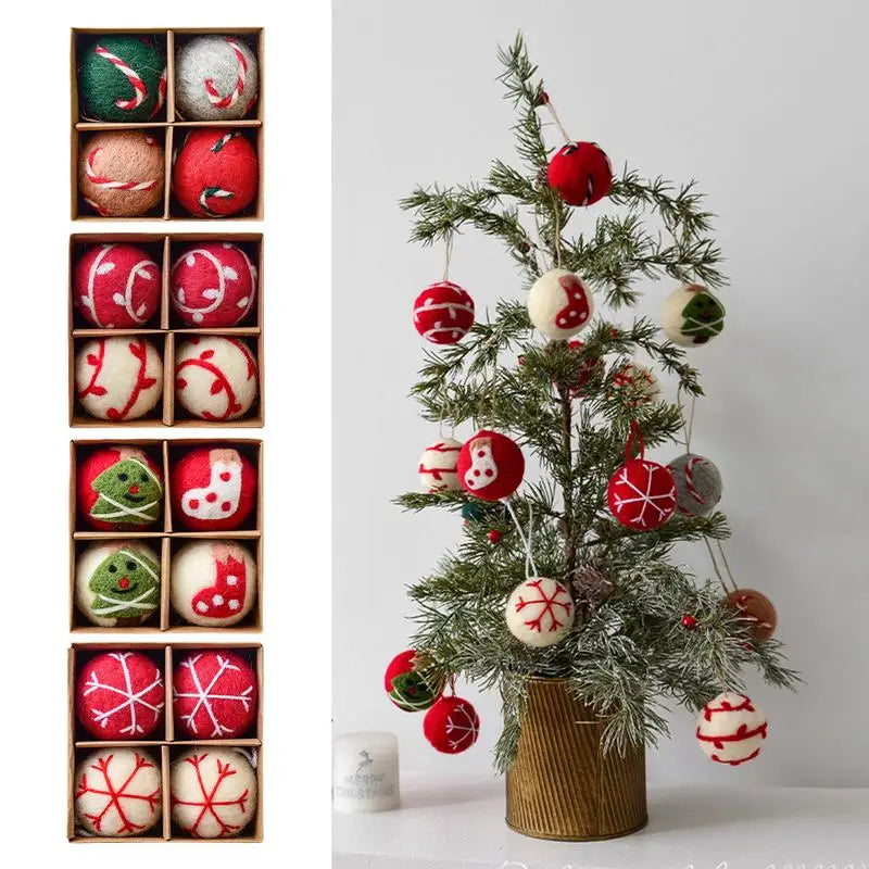 Set of four snowflake felt Christmas balls by Lamp Post, 4cm festive holiday ornaments for Christmas tree decorations.