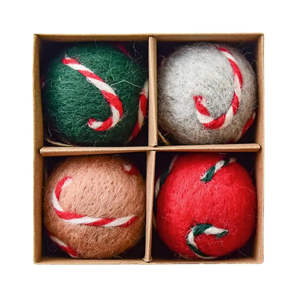 Set of four Snowflake Felt Christmas Balls by Lamp Post, festive holiday ornaments for Christmas tree and holiday home decor.