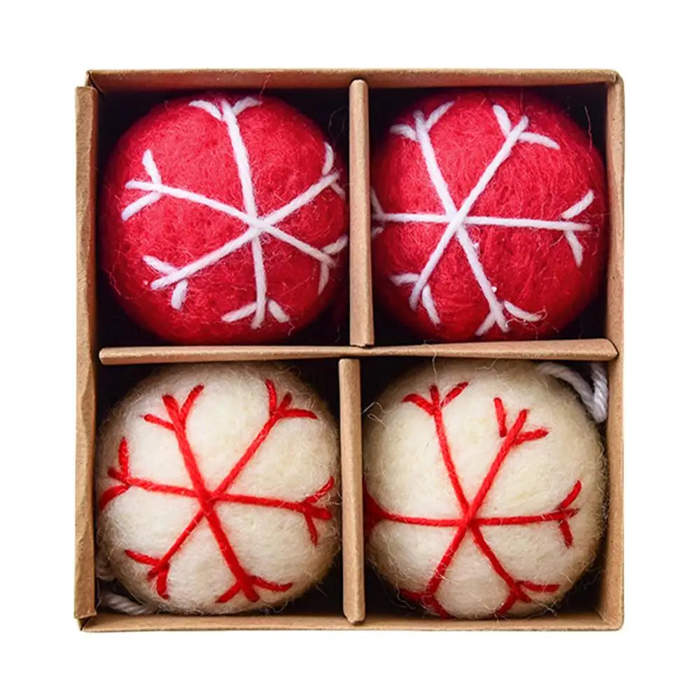 Set of four Snowflake Felt Christmas Balls by Lamp Post, festive holiday ornaments for Xmas trees and holiday home decor.