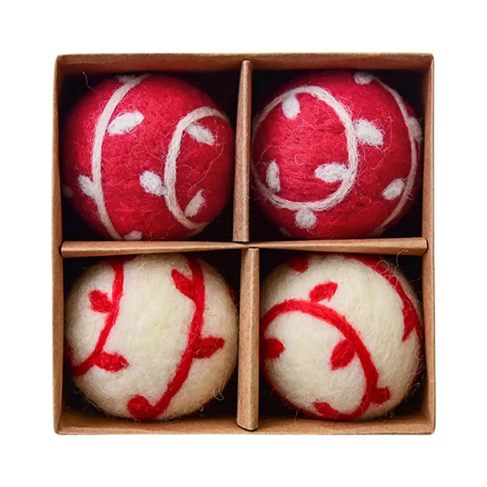 Set of four Lamp Post felt Christmas snowflake balls, 4cm festive ornaments for holiday tree and home decorations.